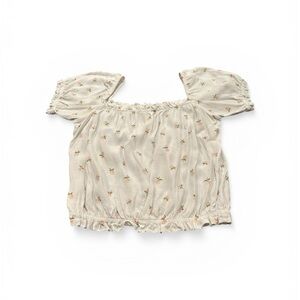 Brandy Melville White Floral Smocked Off-Shoulder Crop Top 511